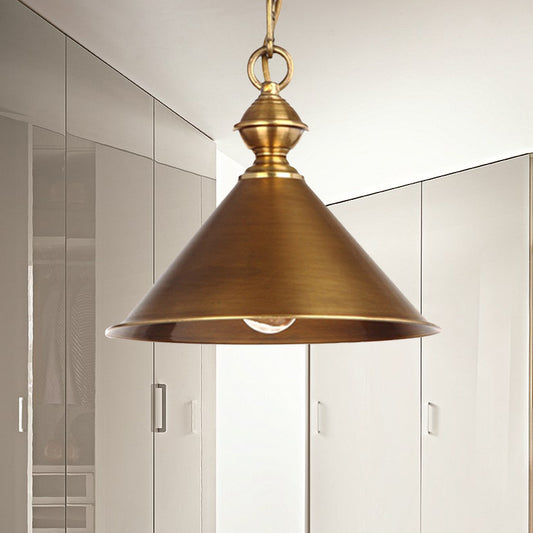 Metallic Brass/Gold Finish Pendant Lighting Conical Shade 7"/8.5" Dia 1 Light Vintage Suspension Light Gold 13" Clearhalo 'Art Deco Pendants' 'Cast Iron' 'Ceiling Lights' 'Ceramic' 'Crystal' 'Industrial Pendants' 'Industrial' 'Metal' 'Middle Century Pendants' 'Pendant Lights' 'Pendants' 'Tiffany' Lighting' 235644