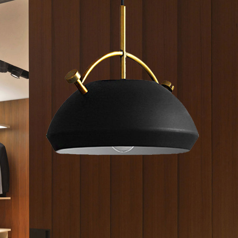 10"/11"/13" Width Retro Stylish Dome Shade Hanging Ceiling Light 1 Bulb Metal Pendant Lamp in Black/White over Table Black 10" Clearhalo 'Ceiling Lights' 'Modern Pendants' 'Modern' 'Pendant Lights' 'Pendants' Lighting' 235650