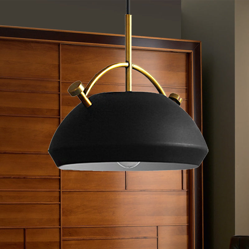 10"/11"/13" Width Retro Stylish Dome Shade Hanging Ceiling Light 1 Bulb Metal Pendant Lamp in Black/White over Table Clearhalo 'Ceiling Lights' 'Modern Pendants' 'Modern' 'Pendant Lights' 'Pendants' Lighting' 235651