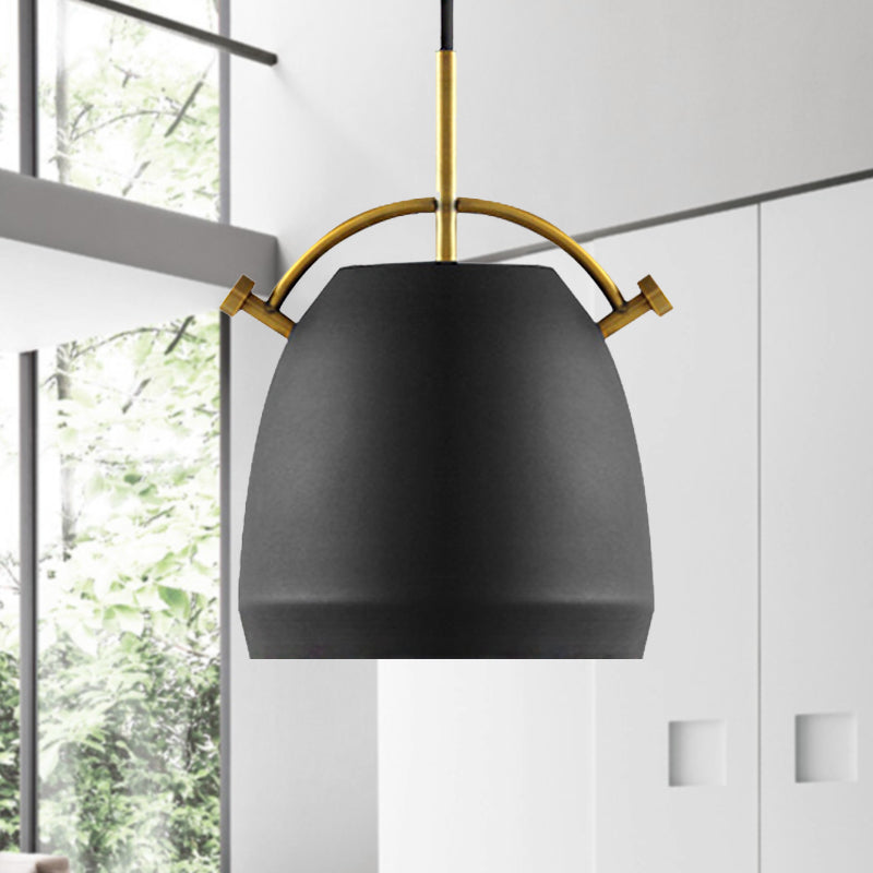 10"/11"/13" Width Retro Stylish Dome Shade Hanging Ceiling Light 1 Bulb Metal Pendant Lamp in Black/White over Table Black 13" Clearhalo 'Ceiling Lights' 'Modern Pendants' 'Modern' 'Pendant Lights' 'Pendants' Lighting' 235652