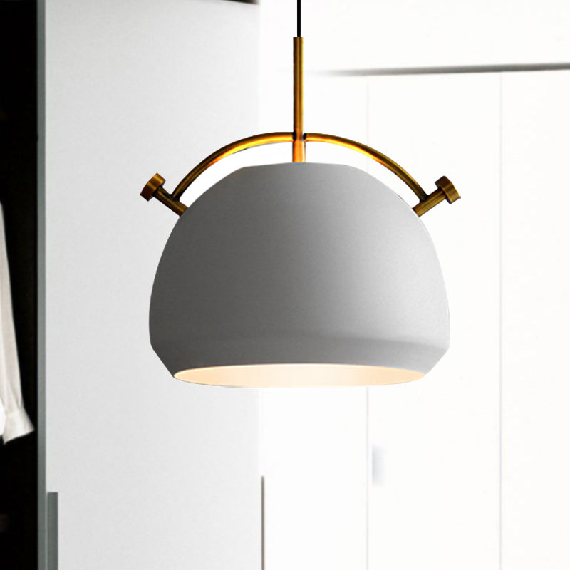 10"/11"/13" Width Retro Stylish Dome Shade Hanging Ceiling Light 1 Bulb Metal Pendant Lamp in Black/White over Table White 11" Clearhalo 'Ceiling Lights' 'Modern Pendants' 'Modern' 'Pendant Lights' 'Pendants' Lighting' 235654