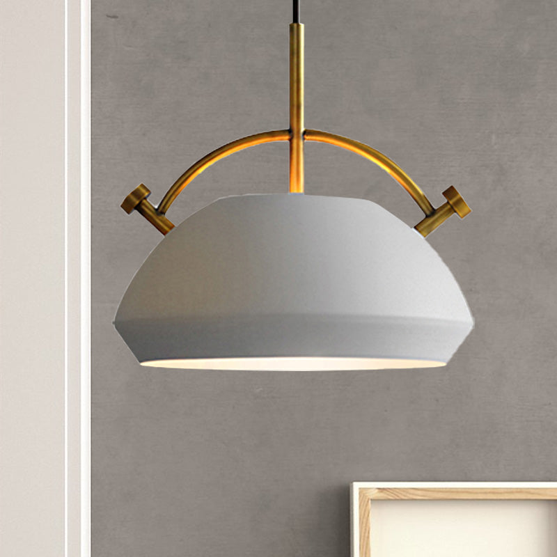 10"/11"/13" Width Retro Stylish Dome Shade Hanging Ceiling Light 1 Bulb Metal Pendant Lamp in Black/White over Table White 10" Clearhalo 'Ceiling Lights' 'Modern Pendants' 'Modern' 'Pendant Lights' 'Pendants' Lighting' 235656