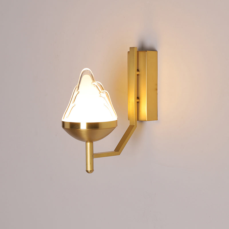 White Glass Geometric Wall Lighting Postmodern Brass Finish Wall Sconce for Living Room Clearhalo 'Cast Iron' 'Glass' 'Industrial' 'Modern wall lights' 'Modern' 'Tiffany' 'Traditional wall lights' 'Wall Lamps & Sconces' 'Wall Lights' Lighting' 2356741