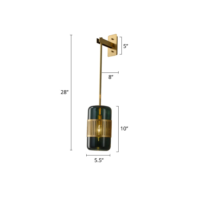 Postmodern Wall Light Fixture Brass Cylindrical Wall Sconce Lighting with Glass Shade Blackish Green Clearhalo 'Cast Iron' 'Glass' 'Industrial' 'Modern wall lights' 'Modern' 'Tiffany' 'Traditional wall lights' 'Wall Lamps & Sconces' 'Wall Lights' Lighting' 2356785