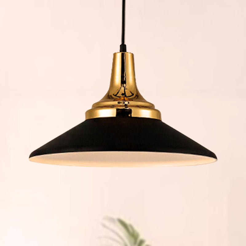 9.5"/14" Width Conic Metal Pendant Lighting Nordic Style 1 Light Living Room Hanging Ceiling Light in Black/White Black 14" Clearhalo 'Ceiling Lights' 'Modern Pendants' 'Modern' 'Pendant Lights' 'Pendants' Lighting' 235681