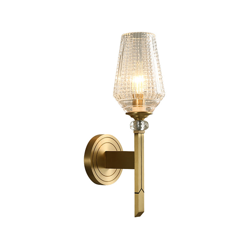 Postmodern 1 Bulb Wall Sconce Brass Diamond Shaped Wall Light with Lattice Glass Shade Clearhalo 'Cast Iron' 'Glass' 'Industrial' 'Modern wall lights' 'Modern' 'Tiffany' 'Traditional wall lights' 'Wall Lamps & Sconces' 'Wall Lights' Lighting' 2356811