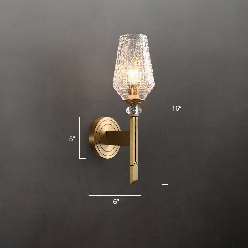 Postmodern 1 Bulb Wall Sconce Brass Diamond Shaped Wall Light with Lattice Glass Shade Clearhalo 'Cast Iron' 'Glass' 'Industrial' 'Modern wall lights' 'Modern' 'Tiffany' 'Traditional wall lights' 'Wall Lamps & Sconces' 'Wall Lights' Lighting' 2356812