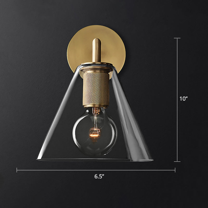 Conic Bedside Wall Mount Light Clear Glass 1-Light Minimalistic Sconce Lamp in Brass 1.0 Brass Clearhalo 'Cast Iron' 'Glass' 'Industrial' 'Modern wall lights' 'Modern' 'Tiffany' 'Traditional wall lights' 'Wall Lamps & Sconces' 'Wall Lights' Lighting' 2356815