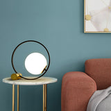 Ring and Ball Night Light Simplicity White Glass 1 Head Bedside Table Lamp in Black Black Clearhalo 'Lamps' 'Table Lamps' Lighting' 2356839