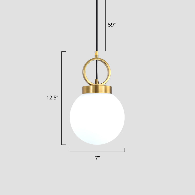 Ball Pendulum Light Simple Opal Glass Single Dining Room Pendant Lamp with Gold Ring Top Gold 7" Clearhalo 'Ceiling Lights' 'Modern Pendants' 'Modern' 'Pendant Lights' 'Pendants' Lighting' 2356919