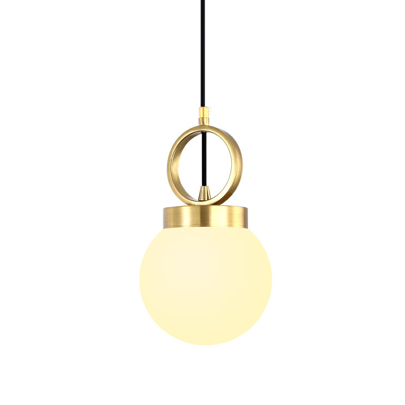Ball Pendulum Light Simple Opal Glass Single Dining Room Pendant Lamp with Gold Ring Top Clearhalo 'Ceiling Lights' 'Modern Pendants' 'Modern' 'Pendant Lights' 'Pendants' Lighting' 2356923