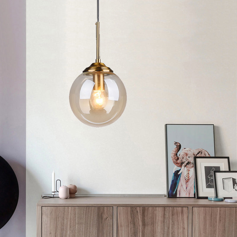 Postmodern Sphere Drop Pendant Blown Glass 1-Bulb Bedside Hanging Ceiling Light in Brass Clearhalo 'Ceiling Lights' 'Glass shade' 'Glass' 'Modern Pendants' 'Modern' 'Pendant Lights' 'Pendants' Lighting' 2356935