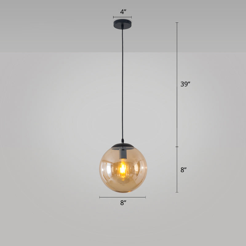 1-Head Restaurant Hanging Lamp Minimalist Ceiling Pendant with Sphere Glass Shade Amber 8" Clearhalo 'Ceiling Lights' 'Glass shade' 'Glass' 'Modern Pendants' 'Modern' 'Pendant Lights' 'Pendants' Lighting' 2356944