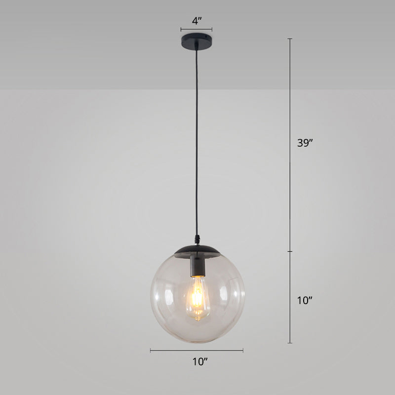 1-Head Restaurant Hanging Lamp Minimalist Ceiling Pendant with Sphere Glass Shade Black 10" Clearhalo 'Ceiling Lights' 'Glass shade' 'Glass' 'Modern Pendants' 'Modern' 'Pendant Lights' 'Pendants' Lighting' 2356946