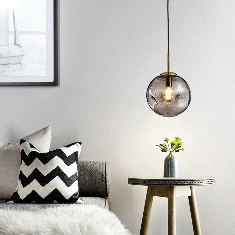 Dimpled Glass Globe Pendant Lamp Postmodern 1-Light Brass Hanging Light for Bedroom Clearhalo 'Ceiling Lights' 'Modern Pendants' 'Modern' 'Pendant Lights' 'Pendants' Lighting' 2356949