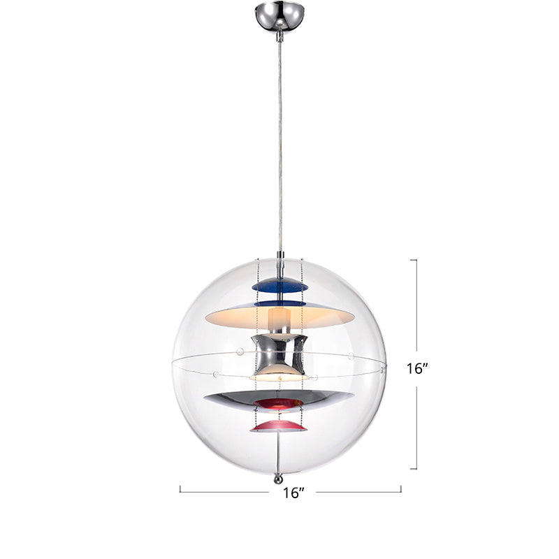 Clear Spherical Suspension Lighting Designer 1-Head Acrylic Pendant Lamp with Multi-Layer Shade Inside Chrome Clearhalo 'Ceiling Lights' 'Glass shade' 'Glass' 'Modern Pendants' 'Modern' 'Pendant Lights' 'Pendants' Lighting' 2356958