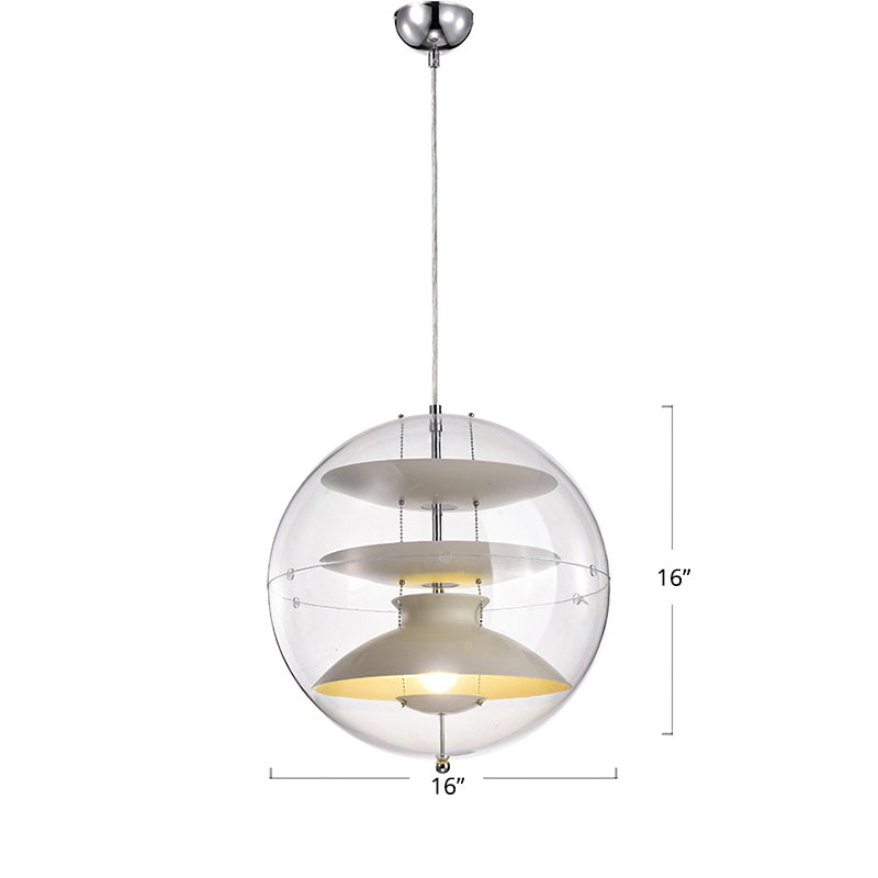 Clear Spherical Suspension Lighting Designer 1-Head Acrylic Pendant Lamp with Multi-Layer Shade Inside White Clearhalo 'Ceiling Lights' 'Glass shade' 'Glass' 'Modern Pendants' 'Modern' 'Pendant Lights' 'Pendants' Lighting' 2356960