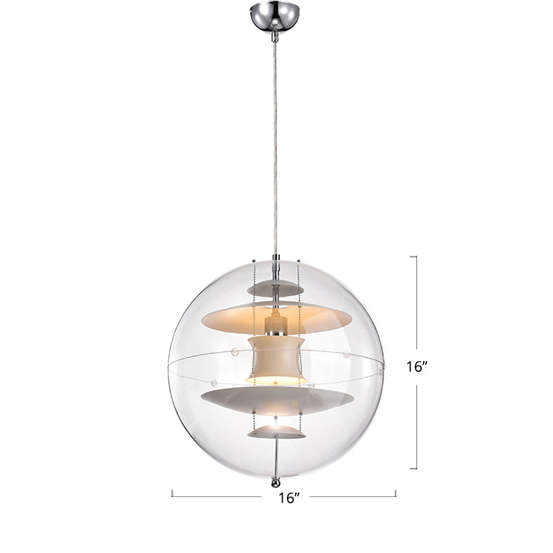 Clear Spherical Suspension Lighting Designer 1-Head Acrylic Pendant Lamp with Multi-Layer Shade Inside Ivory Clearhalo 'Ceiling Lights' 'Glass shade' 'Glass' 'Modern Pendants' 'Modern' 'Pendant Lights' 'Pendants' Lighting' 2356962