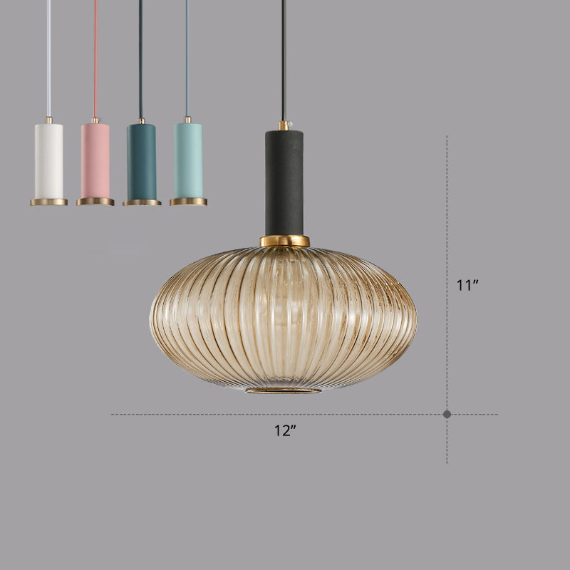 Modern Bottle Shaped Hanging Light Ribbed Glass 1 Bulb Dining Room Pendant Lighting Fixture Yellow-Black 12" Clearhalo 'Ceiling Lights' 'Chandeliers' 'Glass shade' 'Glass' 'Modern Pendants' 'Modern' 'Pendant Lights' 'Pendants' Lighting' 2356974