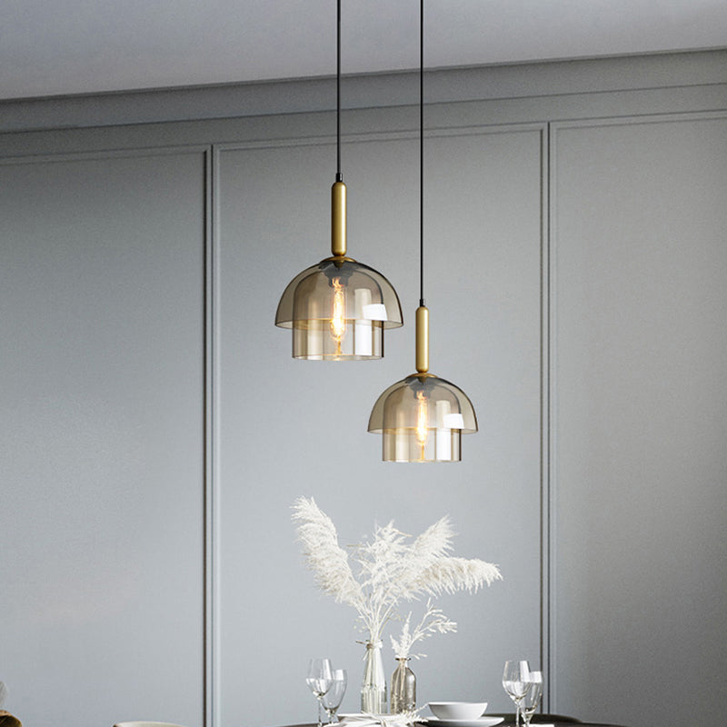 Postmodern 3-Shade Pendant Cognac Glass 1 Bulb Dining Room Hanging Light Fixture in Brass Clearhalo 'Ceiling Lights' 'Glass shade' 'Glass' 'Modern Pendants' 'Modern' 'Pendant Lights' 'Pendants' Lighting' 2357000