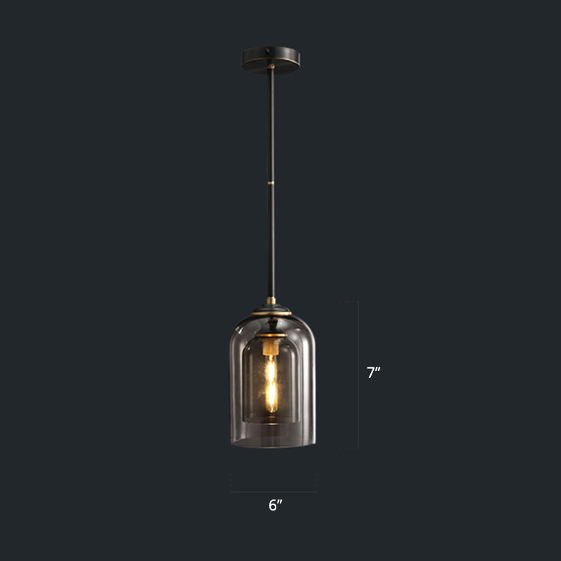 2-Shade Dome Pendant Light Fixture Nordic Glass 1-Light Bedside Pendulum Lighting Smoke Gray Downrods Clearhalo 'Ceiling Lights' 'Glass shade' 'Glass' 'Modern Pendants' 'Modern' 'Pendant Lights' 'Pendants' Lighting' 2357019