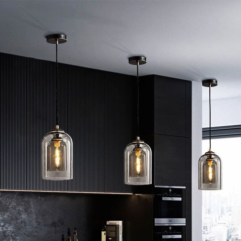 2-Shade Dome Pendant Light Fixture Nordic Glass 1-Light Bedside Pendulum Lighting Clearhalo 'Ceiling Lights' 'Glass shade' 'Glass' 'Modern Pendants' 'Modern' 'Pendant Lights' 'Pendants' Lighting' 2357020