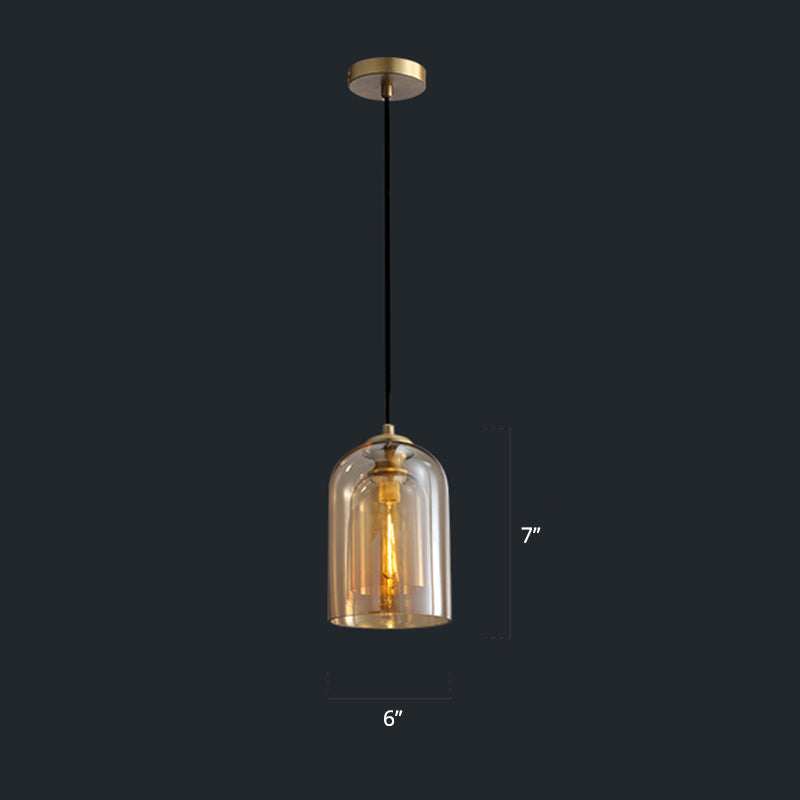 2-Shade Dome Pendant Light Fixture Nordic Glass 1-Light Bedside Pendulum Lighting Cognac Rope Clearhalo 'Ceiling Lights' 'Glass shade' 'Glass' 'Modern Pendants' 'Modern' 'Pendant Lights' 'Pendants' Lighting' 2357021