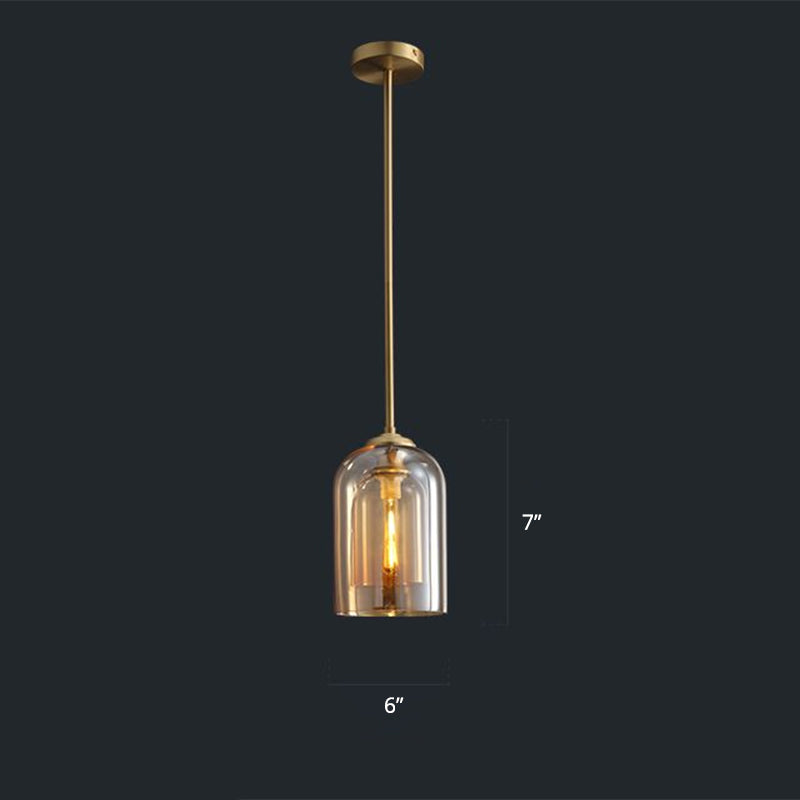 2-Shade Dome Pendant Light Fixture Nordic Glass 1-Light Bedside Pendulum Lighting Cognac Downrods Clearhalo 'Ceiling Lights' 'Glass shade' 'Glass' 'Modern Pendants' 'Modern' 'Pendant Lights' 'Pendants' Lighting' 2357023