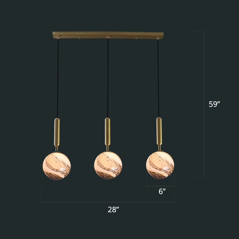 Brass Ball Multiple Hanging Pendant Light Simplicity Glass Ceiling Light for Open Kitchen 3 Tan Clearhalo 'Ceiling Lights' 'Modern Pendants' 'Modern' 'Pendant Lights' 'Pendants' Lighting' 2357026