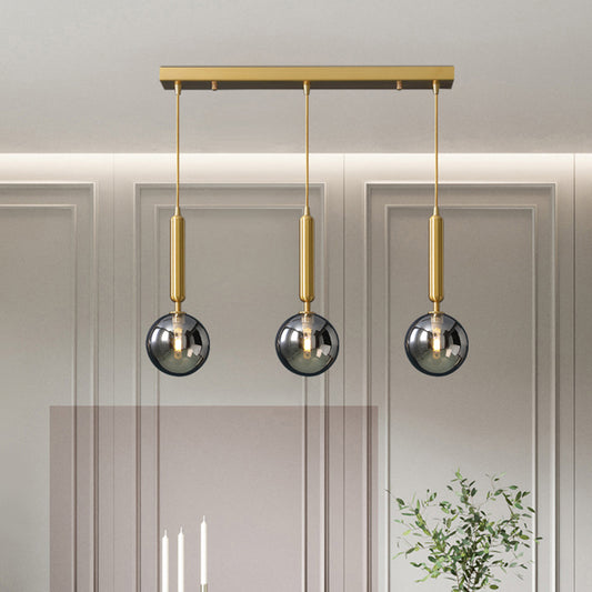 3 Lights Dining Room Multi Ceiling Light Postmodern Brass Pendant with Ball Glass Shade Clearhalo 'Ceiling Lights' 'Modern Pendants' 'Modern' 'Pendant Lights' 'Pendants' Lighting' 2357035