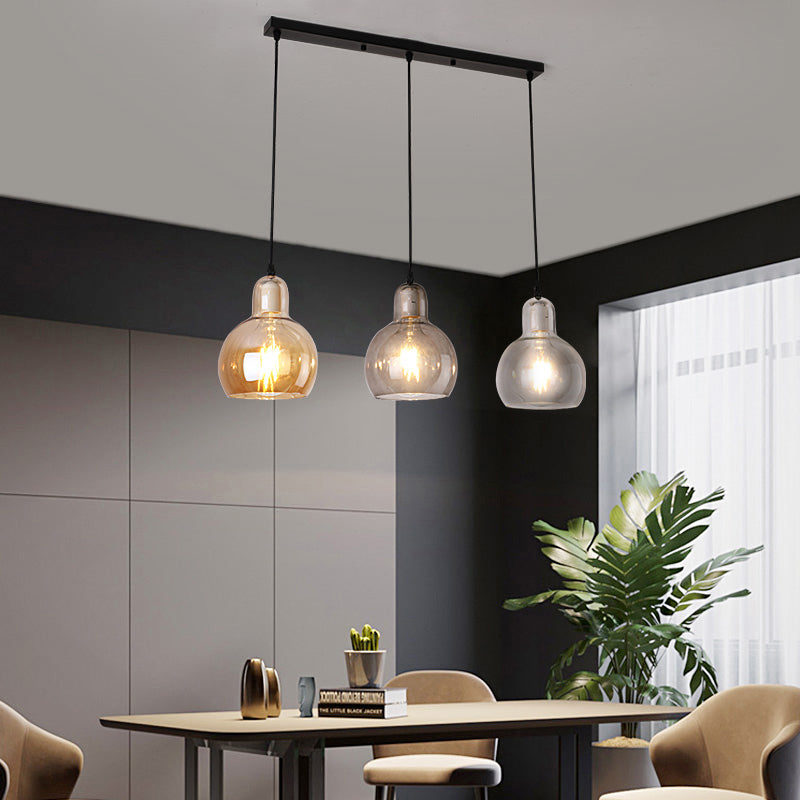 Postmodern Gourd-Shape Pendant Lamp Glass 3 Heads Dining Room Suspension Light in Black Clearhalo 'Ceiling Lights' 'Glass shade' 'Glass' 'Modern Pendants' 'Modern' 'Pendant Lights' 'Pendants' Lighting' 2357041