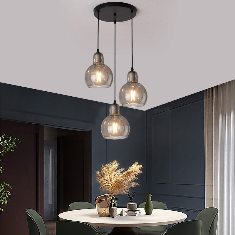 Postmodern Gourd-Shape Pendant Lamp Glass 3 Heads Dining Room Suspension Light in Black Smoke Gray 12" Clearhalo 'Ceiling Lights' 'Glass shade' 'Glass' 'Modern Pendants' 'Modern' 'Pendant Lights' 'Pendants' Lighting' 2357042