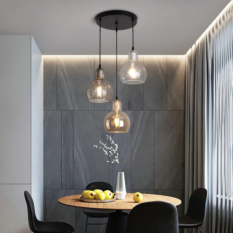 Postmodern Gourd-Shape Pendant Lamp Glass 3 Heads Dining Room Suspension Light in Black Black 12" Clearhalo 'Ceiling Lights' 'Glass shade' 'Glass' 'Modern Pendants' 'Modern' 'Pendant Lights' 'Pendants' Lighting' 2357045