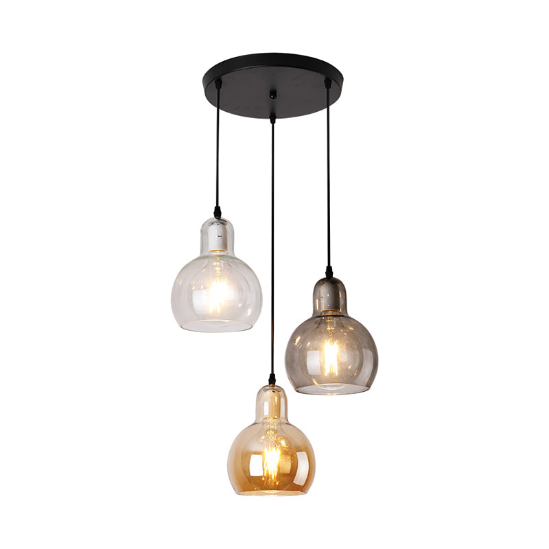 Postmodern Gourd-Shape Pendant Lamp Glass 3 Heads Dining Room Suspension Light in Black Clearhalo 'Ceiling Lights' 'Glass shade' 'Glass' 'Modern Pendants' 'Modern' 'Pendant Lights' 'Pendants' Lighting' 2357048