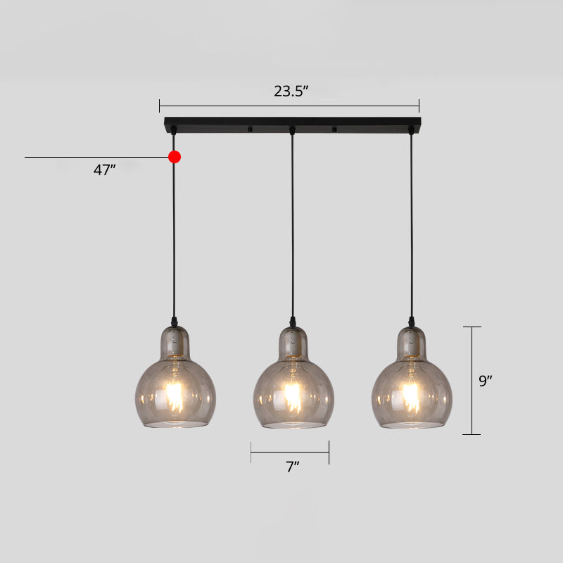 Postmodern Gourd-Shape Pendant Lamp Glass 3 Heads Dining Room Suspension Light in Black Smoke Gray 23.5" Clearhalo 'Ceiling Lights' 'Glass shade' 'Glass' 'Modern Pendants' 'Modern' 'Pendant Lights' 'Pendants' Lighting' 2357049