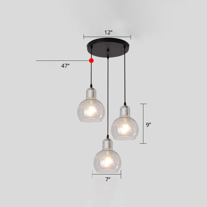 Postmodern Gourd-Shape Pendant Lamp Glass 3 Heads Dining Room Suspension Light in Black Clear 12" Clearhalo 'Ceiling Lights' 'Glass shade' 'Glass' 'Modern Pendants' 'Modern' 'Pendant Lights' 'Pendants' Lighting' 2357051