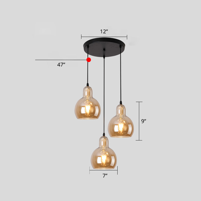 Postmodern Gourd-Shape Pendant Lamp Glass 3 Heads Dining Room Suspension Light in Black Amber 12" Clearhalo 'Ceiling Lights' 'Glass shade' 'Glass' 'Modern Pendants' 'Modern' 'Pendant Lights' 'Pendants' Lighting' 2357052