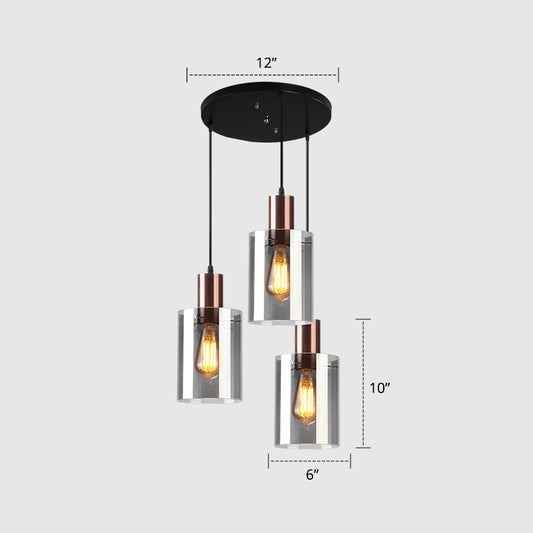 Rose Gold Bottle Cluster Pendant Modernist 3-Bulb Smoke Glass Hanging Light for Restaurant Smoke Gray 12" Clearhalo 'Ceiling Lights' 'Chandeliers' 'Glass shade' 'Glass' 'Modern Pendants' 'Modern' 'Pendant Lights' 'Pendants' Lighting' 2357055