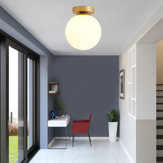 Minimalism Spherical Ceiling Flush Light White Glass Single Entryway Flush Mount Light in Gold Clearhalo 'Ceiling Lights' 'Close To Ceiling Lights' 'Close to ceiling' 'Flush mount' Lighting' 2357087