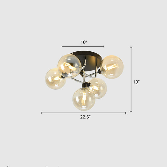 Bubble Glass Ceiling Lighting Contemporary Semi Flush Light Fixture for Living Room 5 Chrome Cognac Clearhalo 'Ceiling Lights' 'Close To Ceiling Lights' 'Close to ceiling' 'Semi-flushmount' Lighting' 2357111