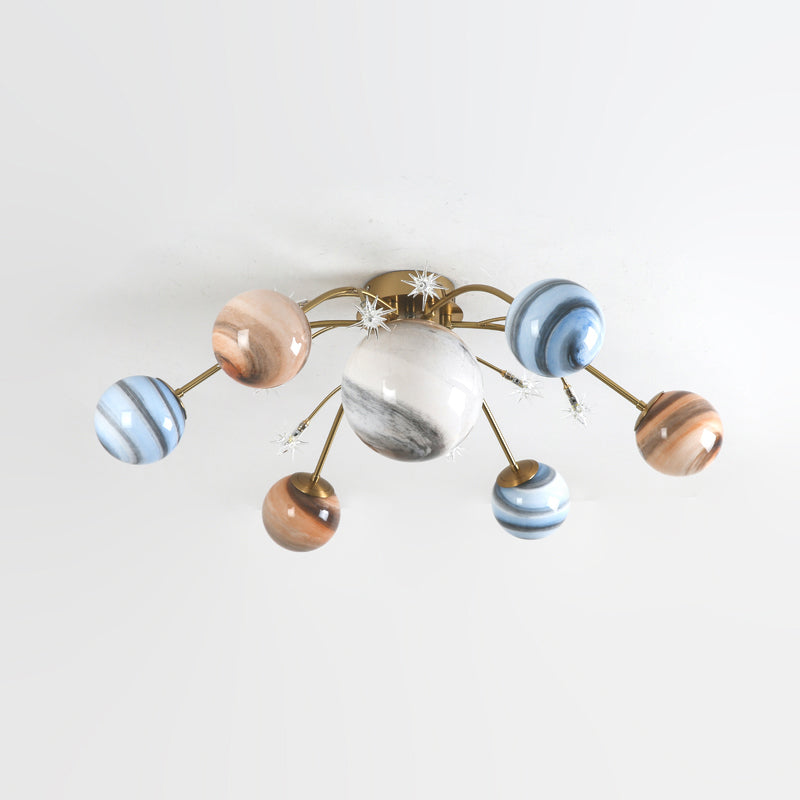 Brass Space Planet Flush Light Postmodern Multicolored Glass Semi-Flush Mount Ceiling Light Clearhalo 'Ceiling Lights' 'Close To Ceiling Lights' 'Close to ceiling' 'Semi-flushmount' Lighting' 2357129