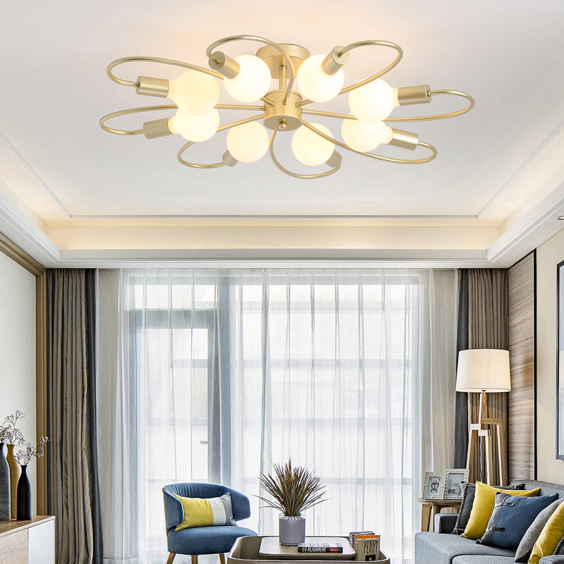 Open Bulb Design Ceiling Fixture Modern Metal Brass Semi Flush Mount Light for Living Room Clearhalo 'Ceiling Lights' 'Close To Ceiling Lights' 'Close to ceiling' 'Semi-flushmount' Lighting' 2357139