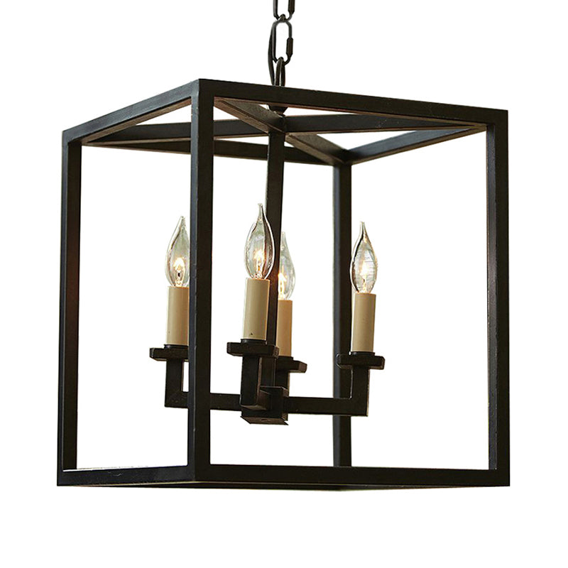 Vintage Cubic Chandelier Lighting with Cage Shade 4 Lights Metal Small Hanging Lamp in Black for Bathroom Clearhalo 'Ceiling Lights' 'Chandeliers' 'Modern Chandeliers' 'Modern' Lighting' 235714