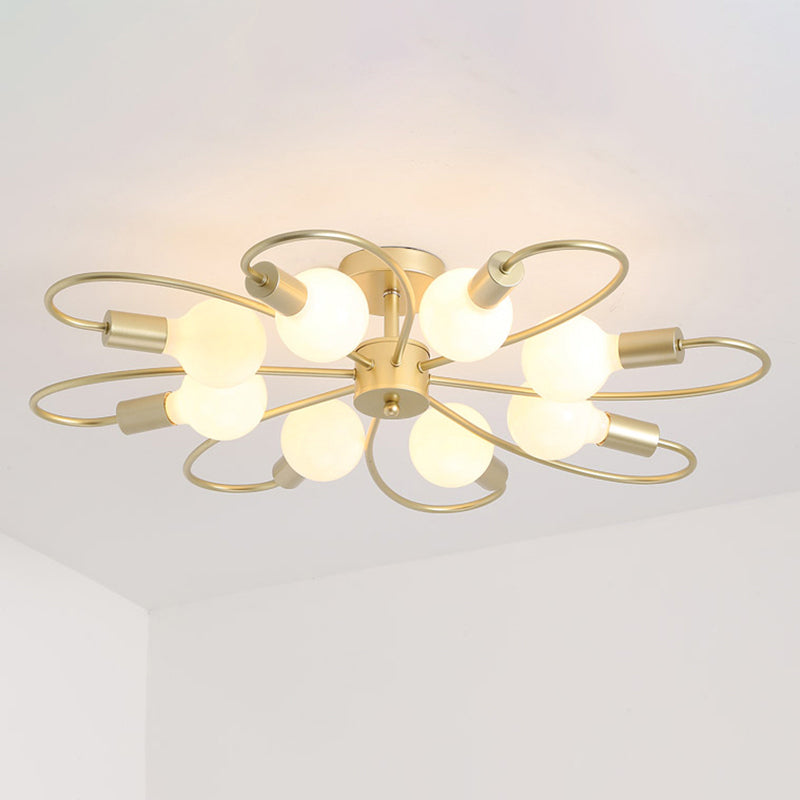 Open Bulb Design Ceiling Fixture Modern Metal Brass Semi Flush Mount Light for Living Room 8 Brass Clearhalo 'Ceiling Lights' 'Close To Ceiling Lights' 'Close to ceiling' 'Semi-flushmount' Lighting' 2357140