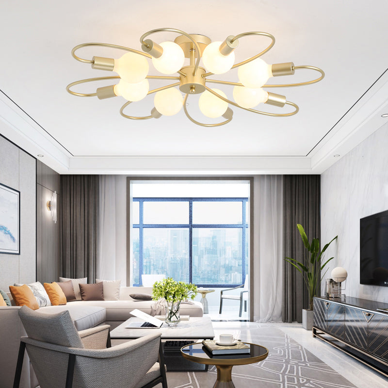 Open Bulb Design Ceiling Fixture Modern Metal Brass Semi Flush Mount Light for Living Room Clearhalo 'Ceiling Lights' 'Close To Ceiling Lights' 'Close to ceiling' 'Semi-flushmount' Lighting' 2357141