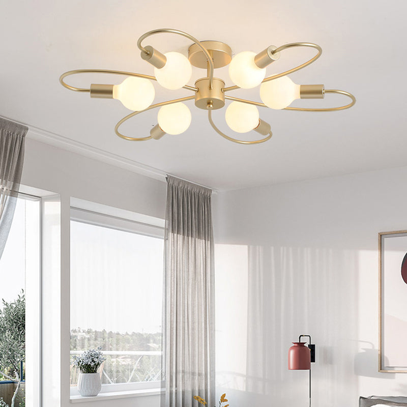 Open Bulb Design Ceiling Fixture Modern Metal Brass Semi Flush Mount Light for Living Room Clearhalo 'Ceiling Lights' 'Close To Ceiling Lights' 'Close to ceiling' 'Semi-flushmount' Lighting' 2357143