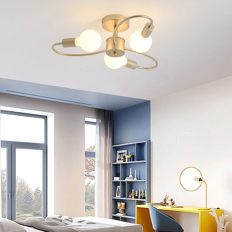 Open Bulb Design Ceiling Fixture Modern Metal Brass Semi Flush Mount Light for Living Room Clearhalo 'Ceiling Lights' 'Close To Ceiling Lights' 'Close to ceiling' 'Semi-flushmount' Lighting' 2357145