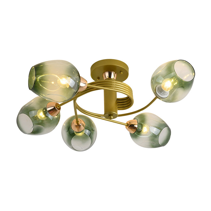 Postmodern Ceiling Flush Mount Spiraling Semi Flush Light with Dimpled Glass Shade for Bedroom Clearhalo 'Ceiling Lights' 'Close To Ceiling Lights' 'Close to ceiling' 'Semi-flushmount' Lighting' 2357156