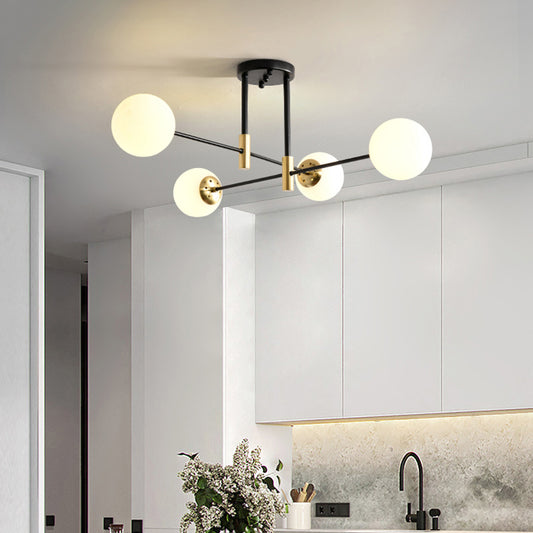 Ivory Glass Ball Flush Ceiling Light Simple Style Black-Brass Semi Flush Mount for Dining Room Clearhalo 'Ceiling Lights' 'Close To Ceiling Lights' 'Close to ceiling' 'Semi-flushmount' Lighting' 2357169