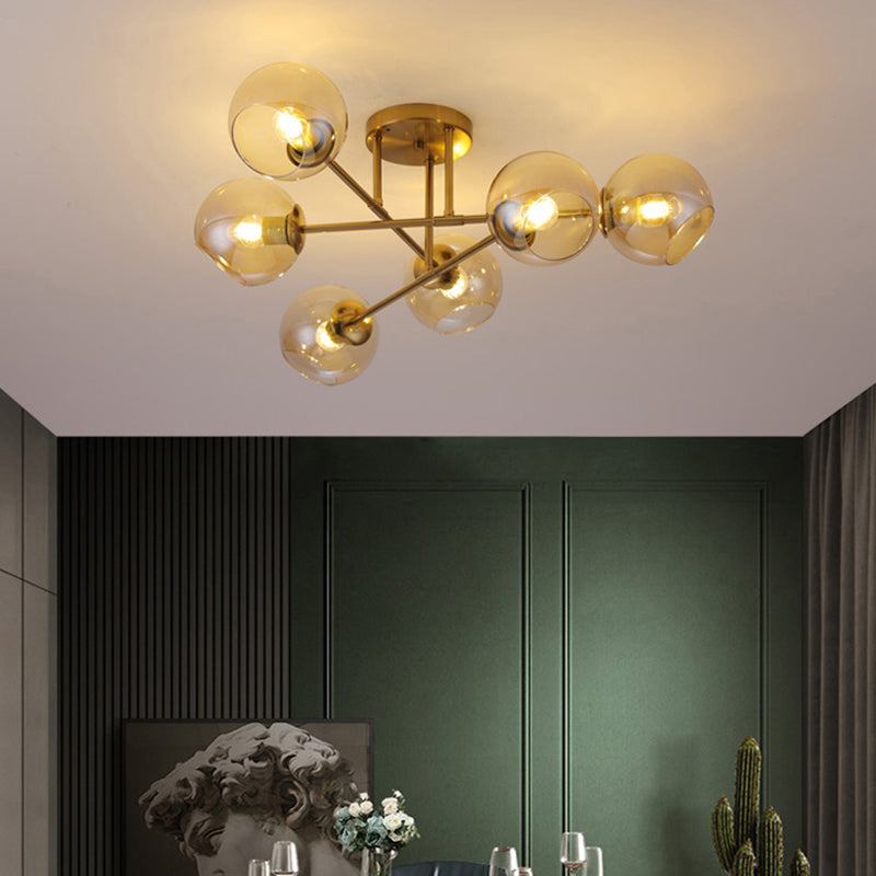 Open Glass Ball Semi Flush Light Postmodern Brass Ceiling Mounted Light for Dining Room Clearhalo 'Ceiling Lights' 'Close To Ceiling Lights' 'Close to ceiling' 'Semi-flushmount' Lighting' 2357181